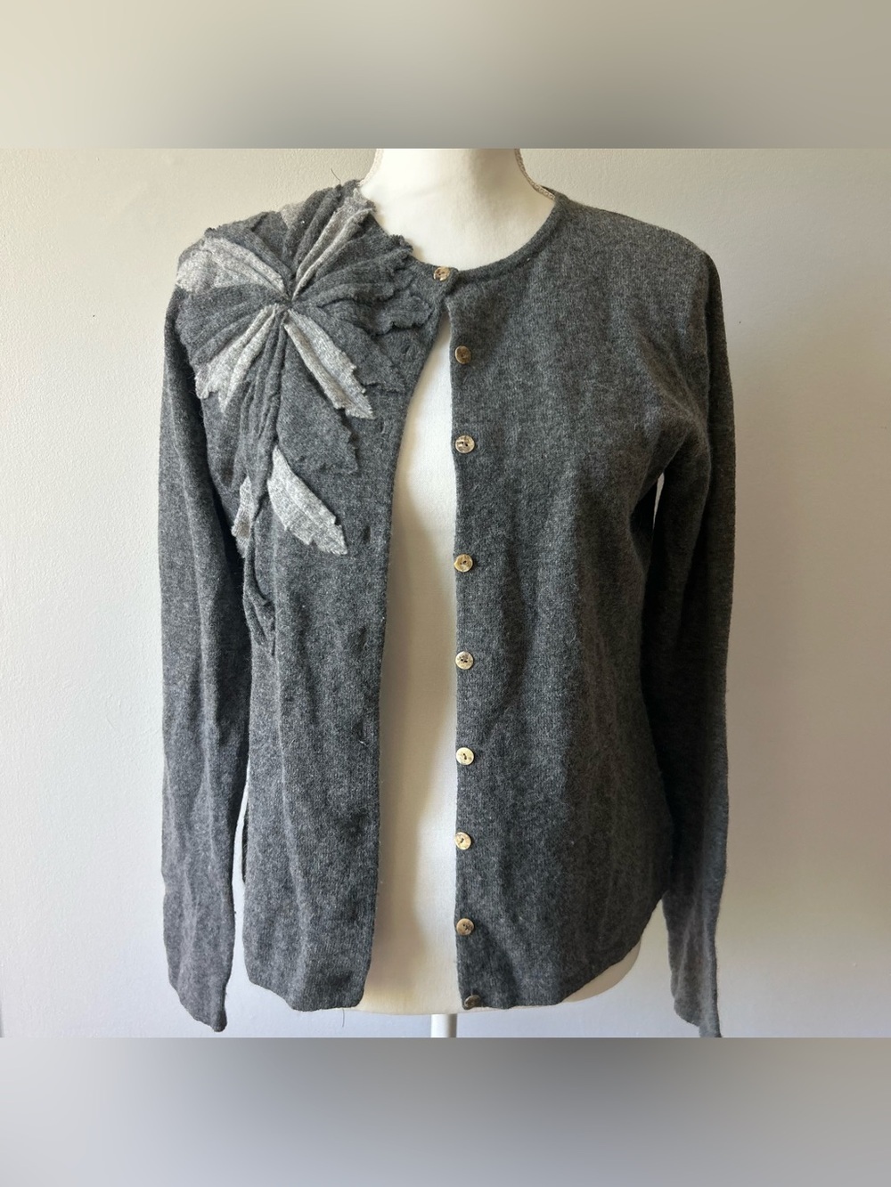 Coldwater Creek Wool and Rabbit Hair Dark Gray Floral Cardigan Size Small